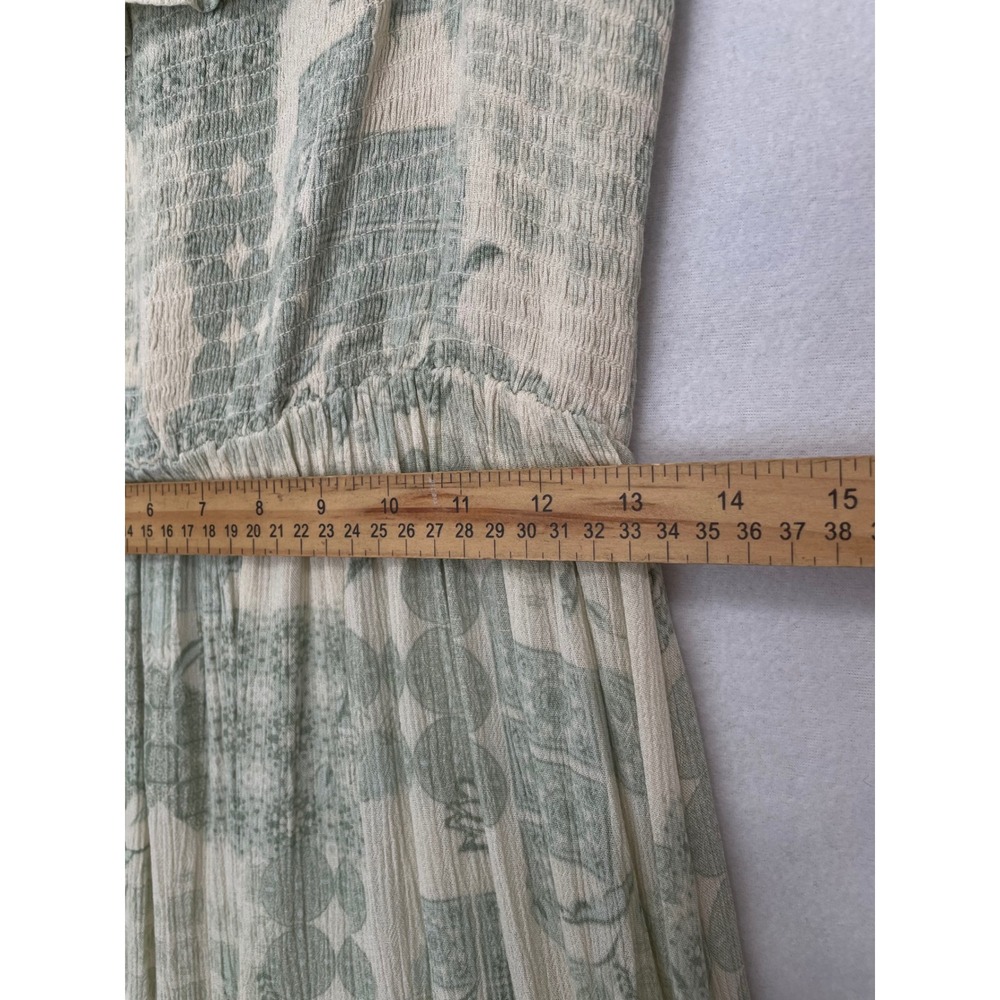 Wonderly Maxi Dress Womens Medium Green Patchwork Smocked Off Shoulder Ruffle - Picture 4 of 9